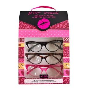 BETSEY JOHNSON SET 3 PACK PREMIUM READING GLASSES READERS +1.50